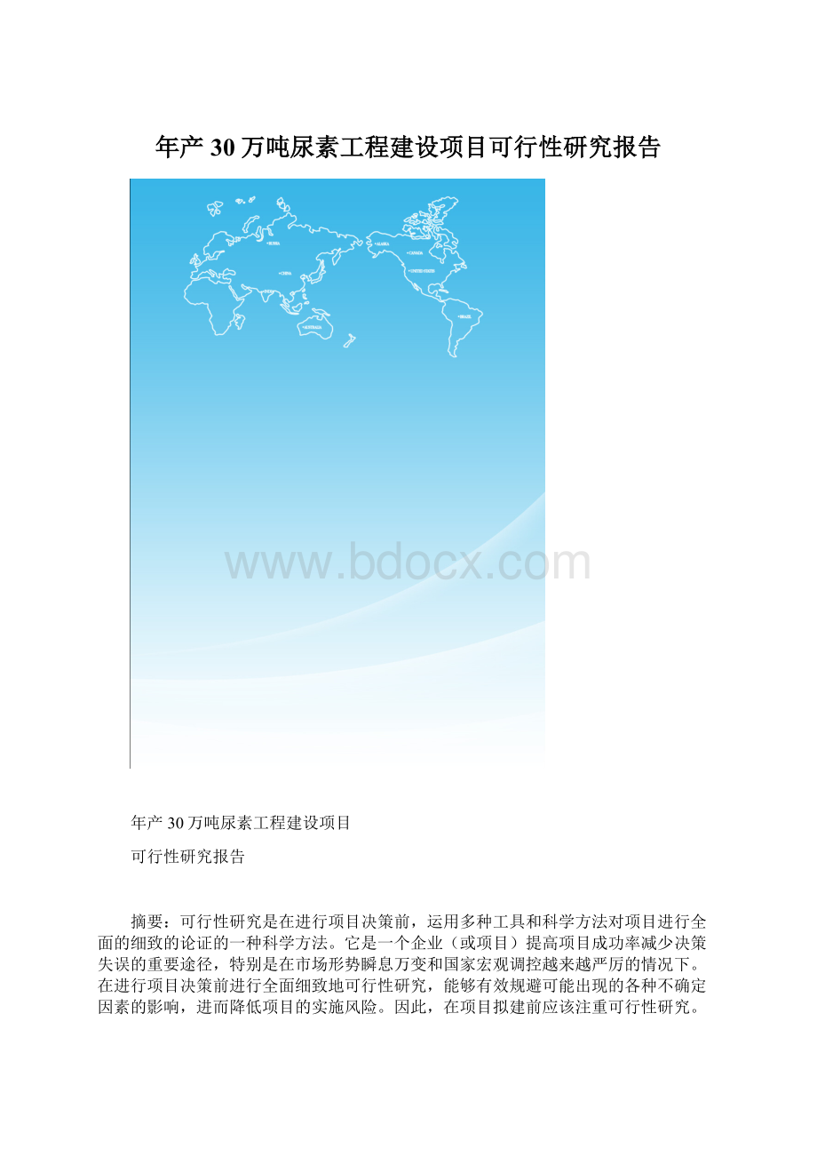 年产30万吨尿素工程建设项目可行性研究报告Word格式文档下载.docx_第1页