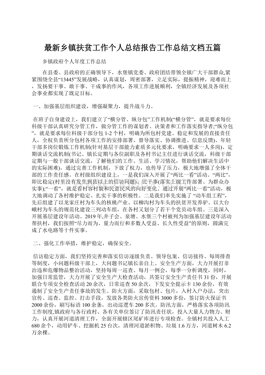 最新乡镇扶贫工作个人总结报告工作总结文档五篇Word文件下载.docx_第1页