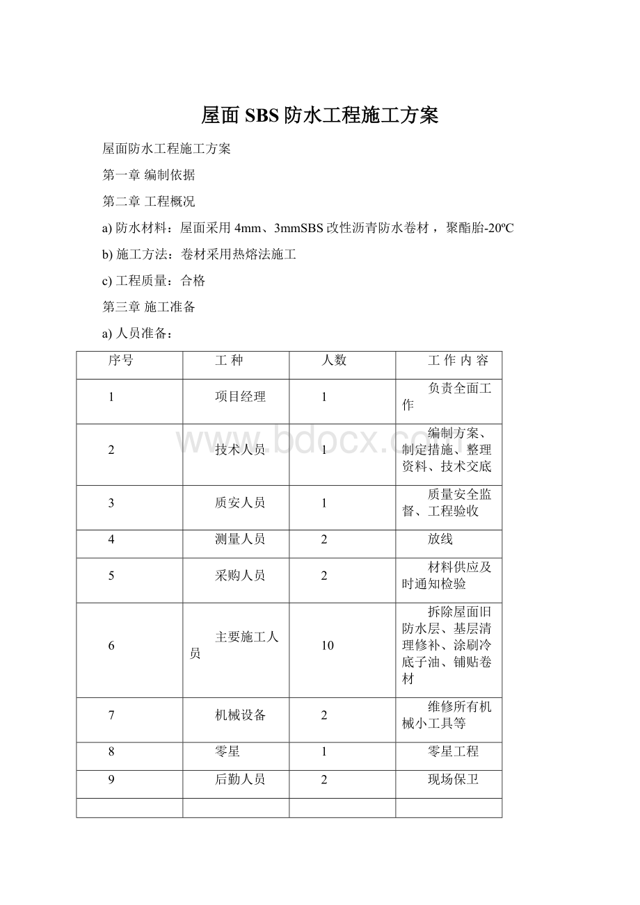 屋面SBS防水工程施工方案.docx