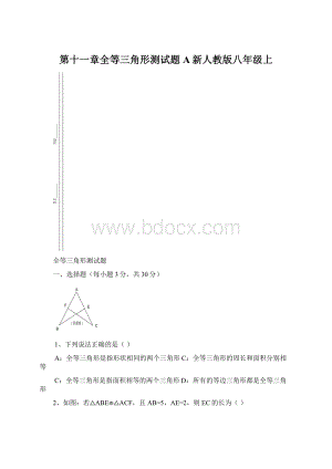 第十一章全等三角形测试题A新人教版八年级上.docx