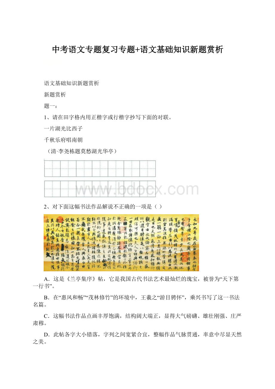 中考语文专题复习专题+语文基础知识新题赏析.docx