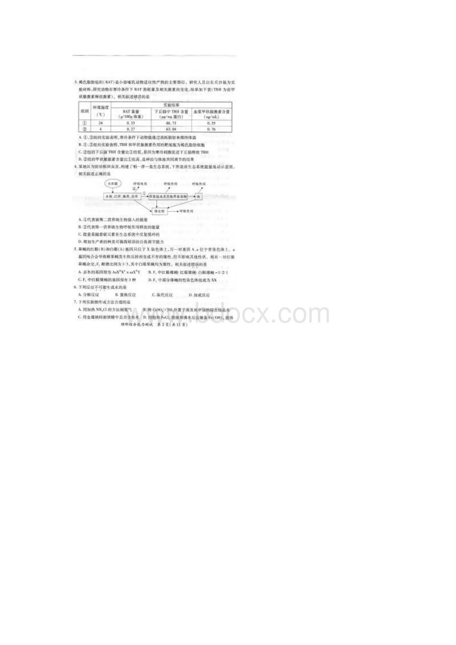 厦门市高三适应性考试理综含答案Word格式.docx_第2页