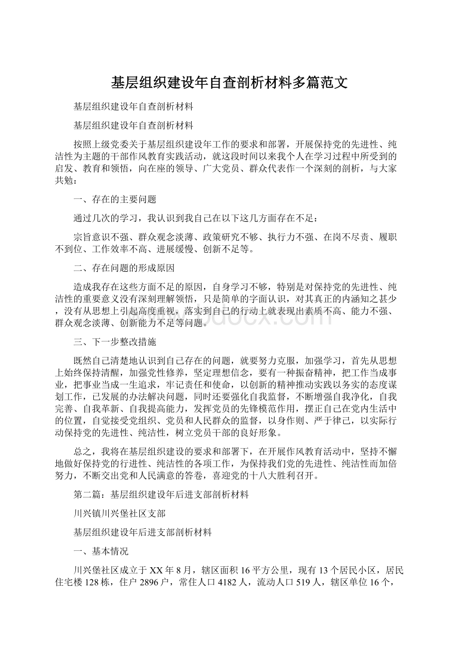 基层组织建设年自查剖析材料多篇范文Word下载.docx_第1页