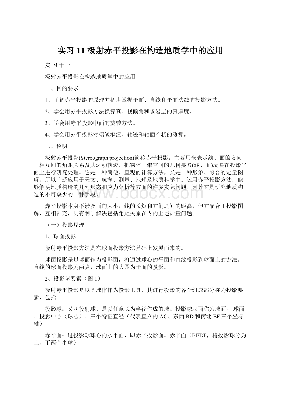 实习11极射赤平投影在构造地质学中的应用Word格式.docx