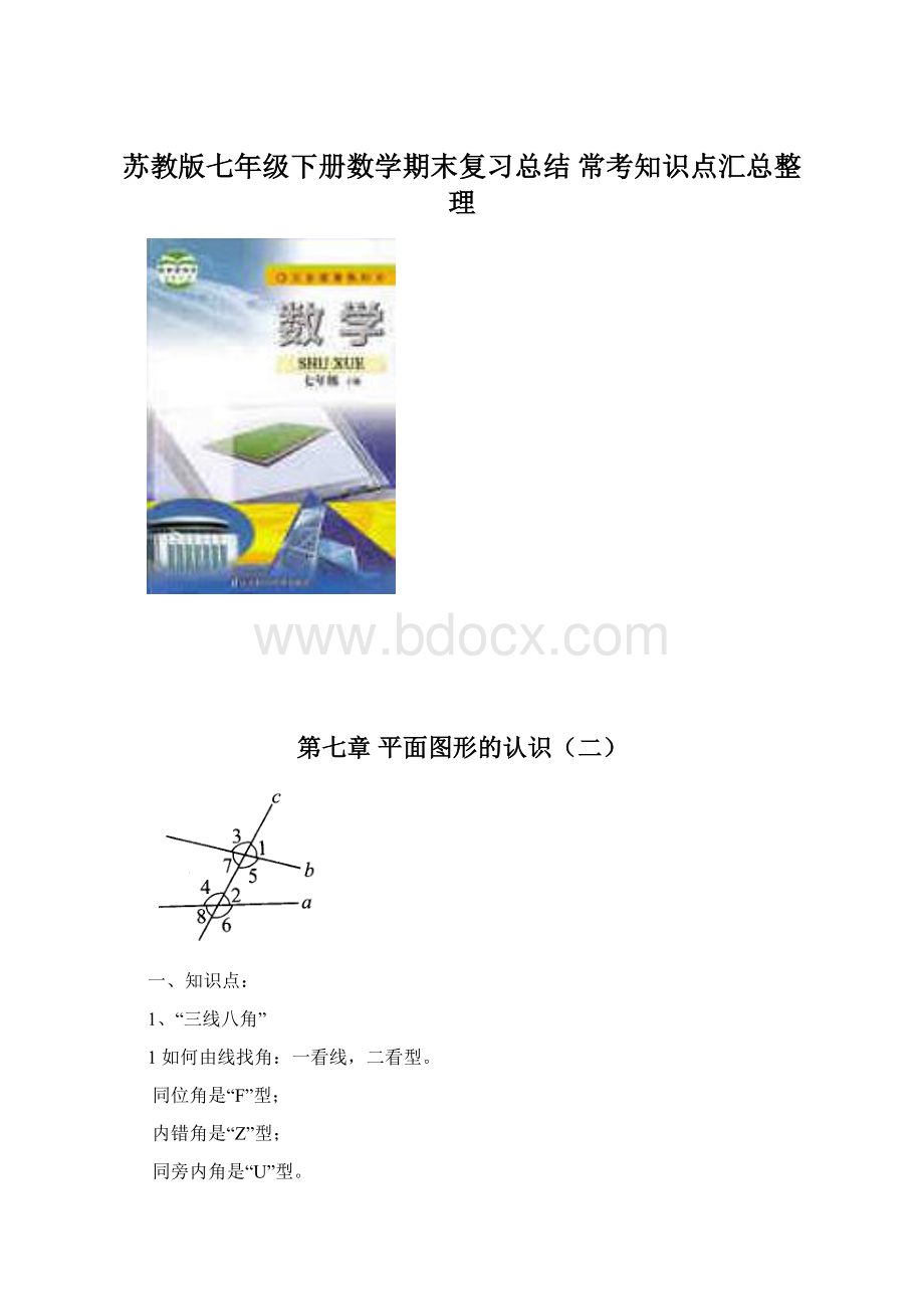 苏教版七年级下册数学期末复习总结 常考知识点汇总整理.docx_第1页