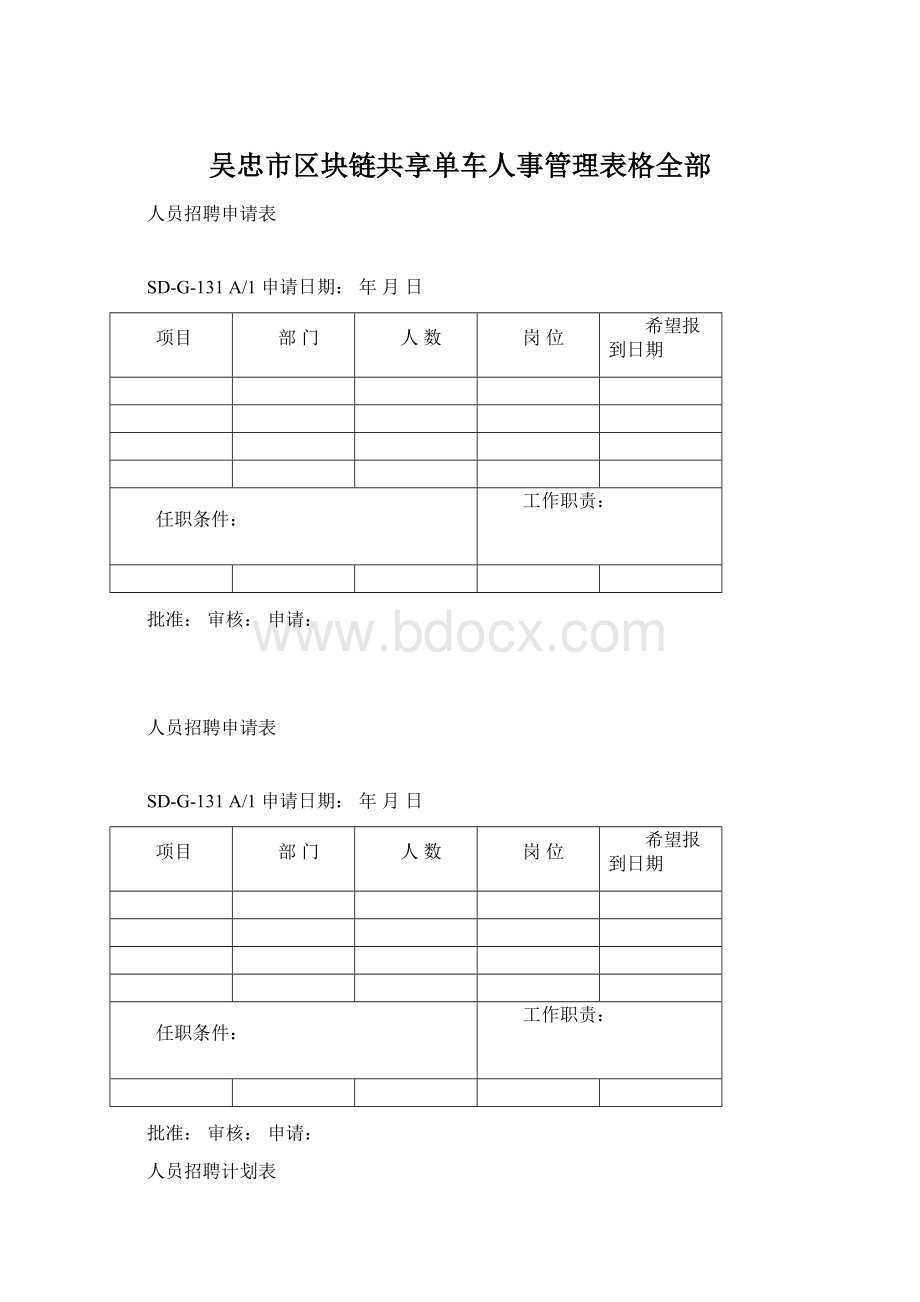 吴忠市区块链共享单车人事管理表格全部.docx