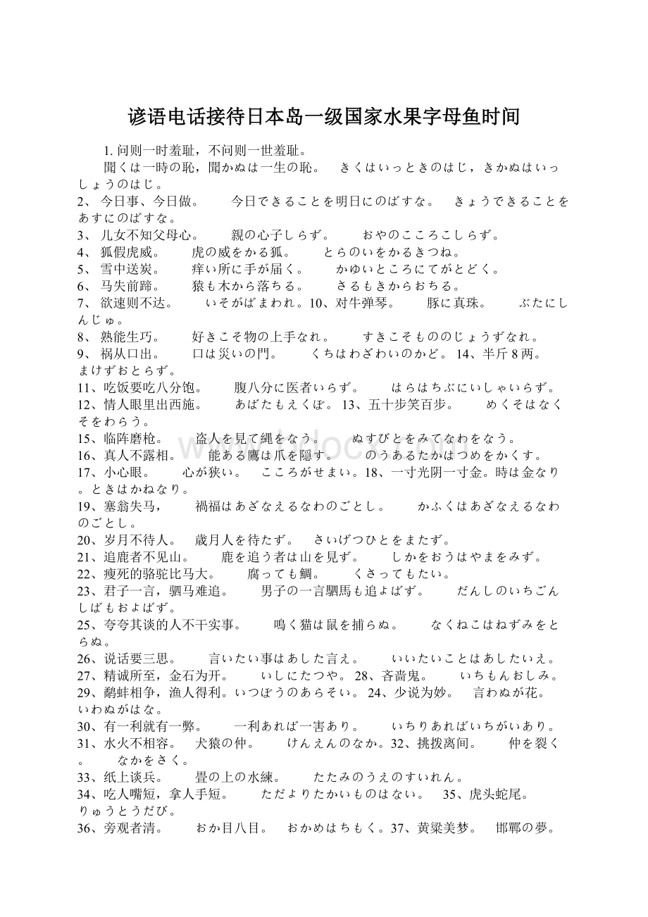 谚语电话接待日本岛一级国家水果字母鱼时间Word格式文档下载.docx_第1页