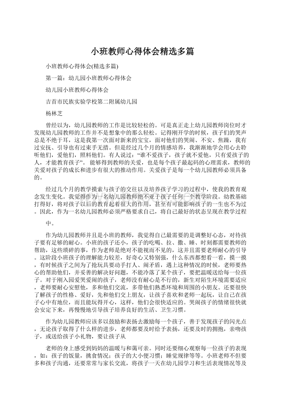 小班教师心得体会精选多篇.docx_第1页