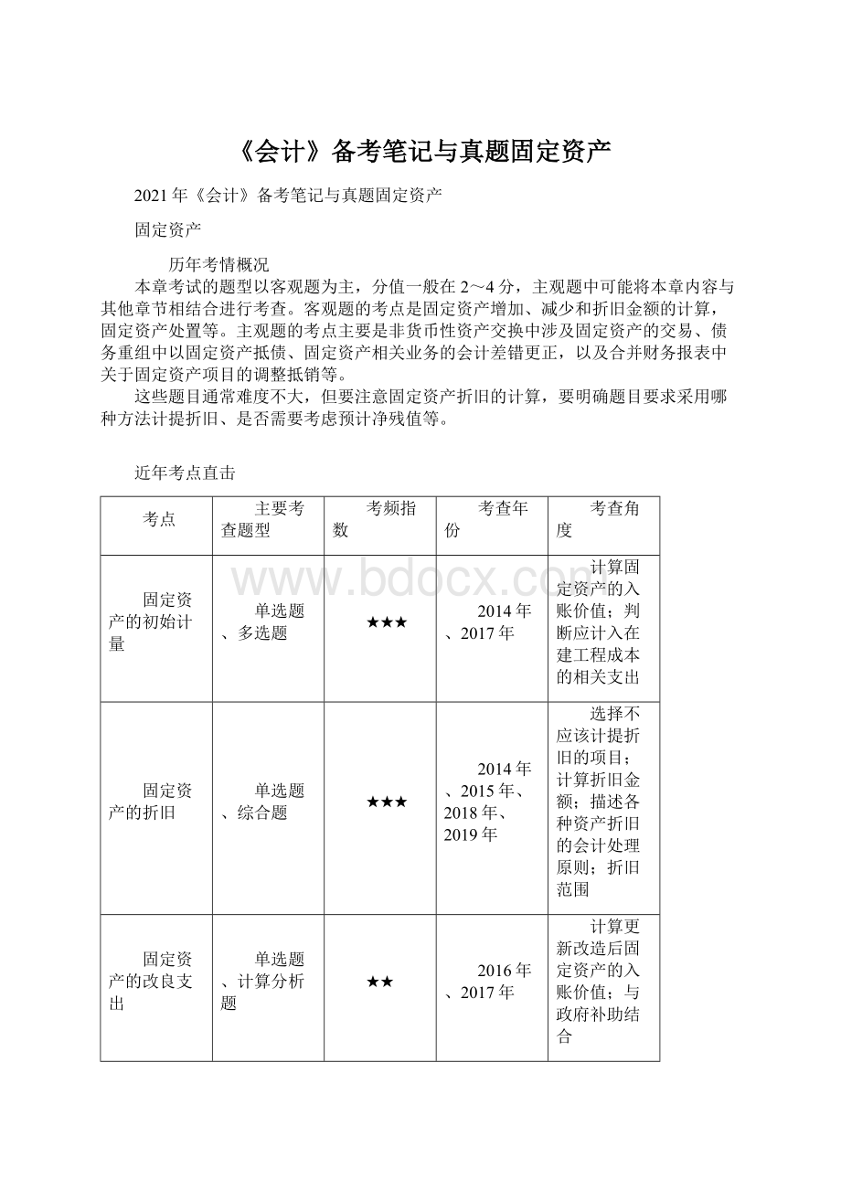 《会计》备考笔记与真题固定资产Word格式文档下载.docx