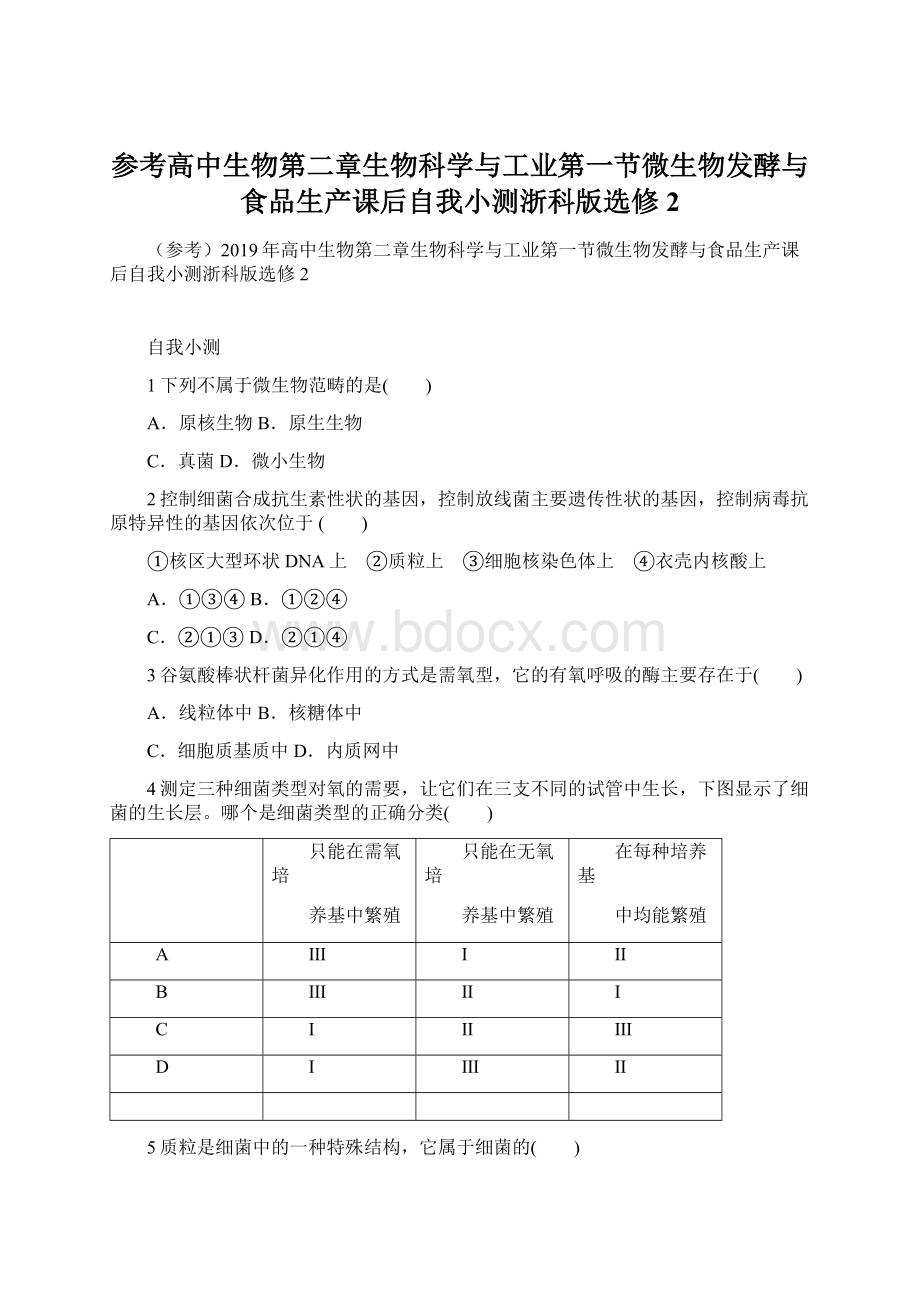 参考高中生物第二章生物科学与工业第一节微生物发酵与食品生产课后自我小测浙科版选修2Word文档格式.docx_第1页