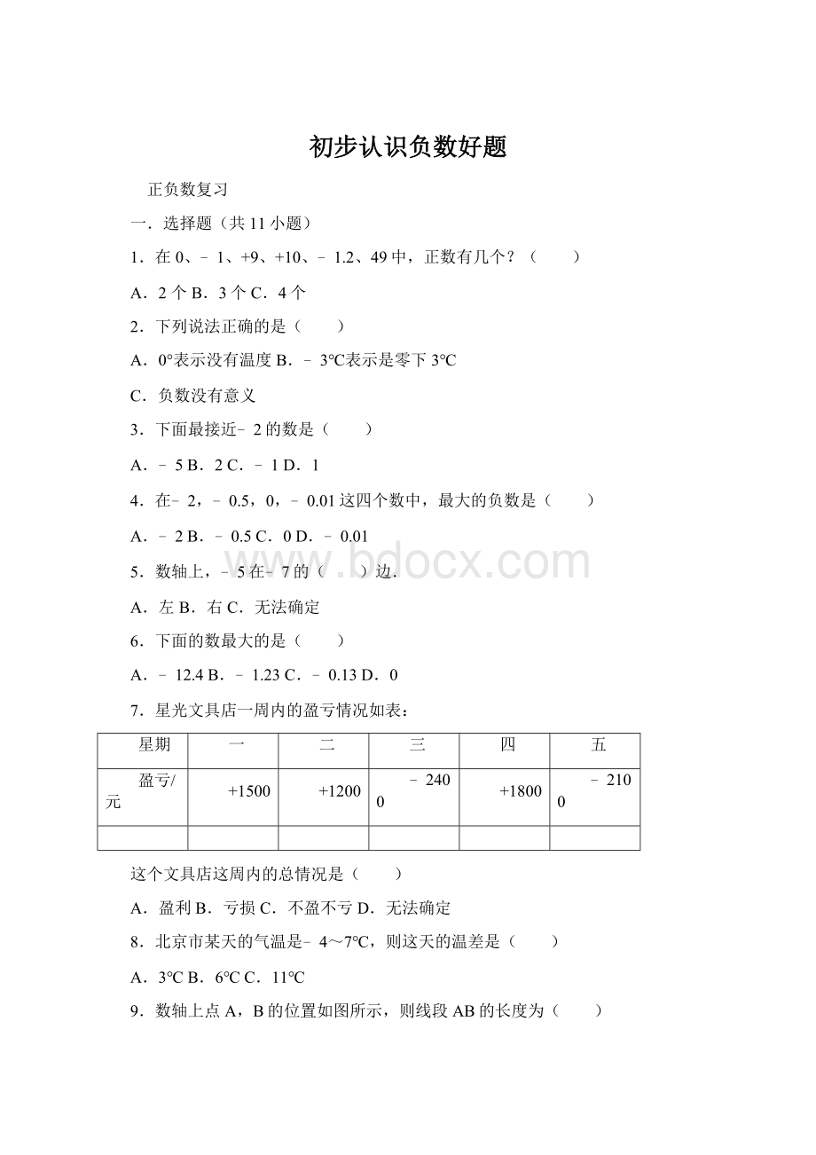 初步认识负数好题.docx_第1页