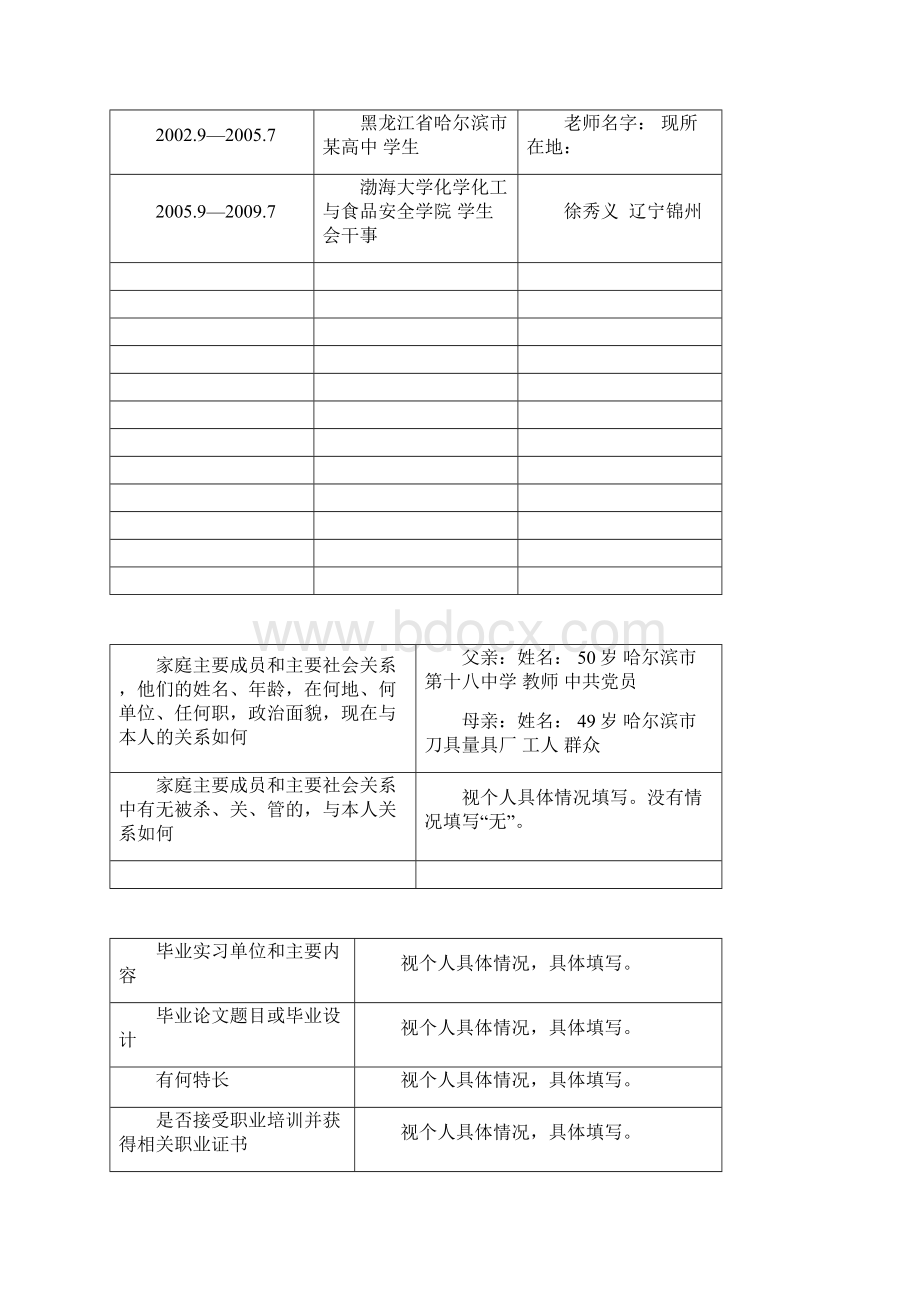 毕业生登记表自传填写样表Word格式文档下载.docx_第3页