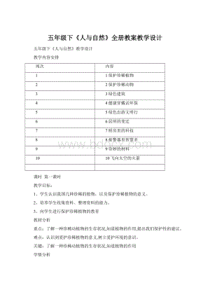 五年级下《人与自然》全册教案教学设计Word格式文档下载.docx