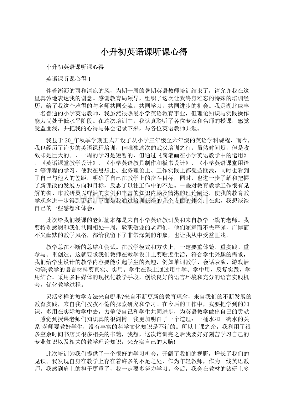 小升初英语课听课心得Word下载.docx_第1页