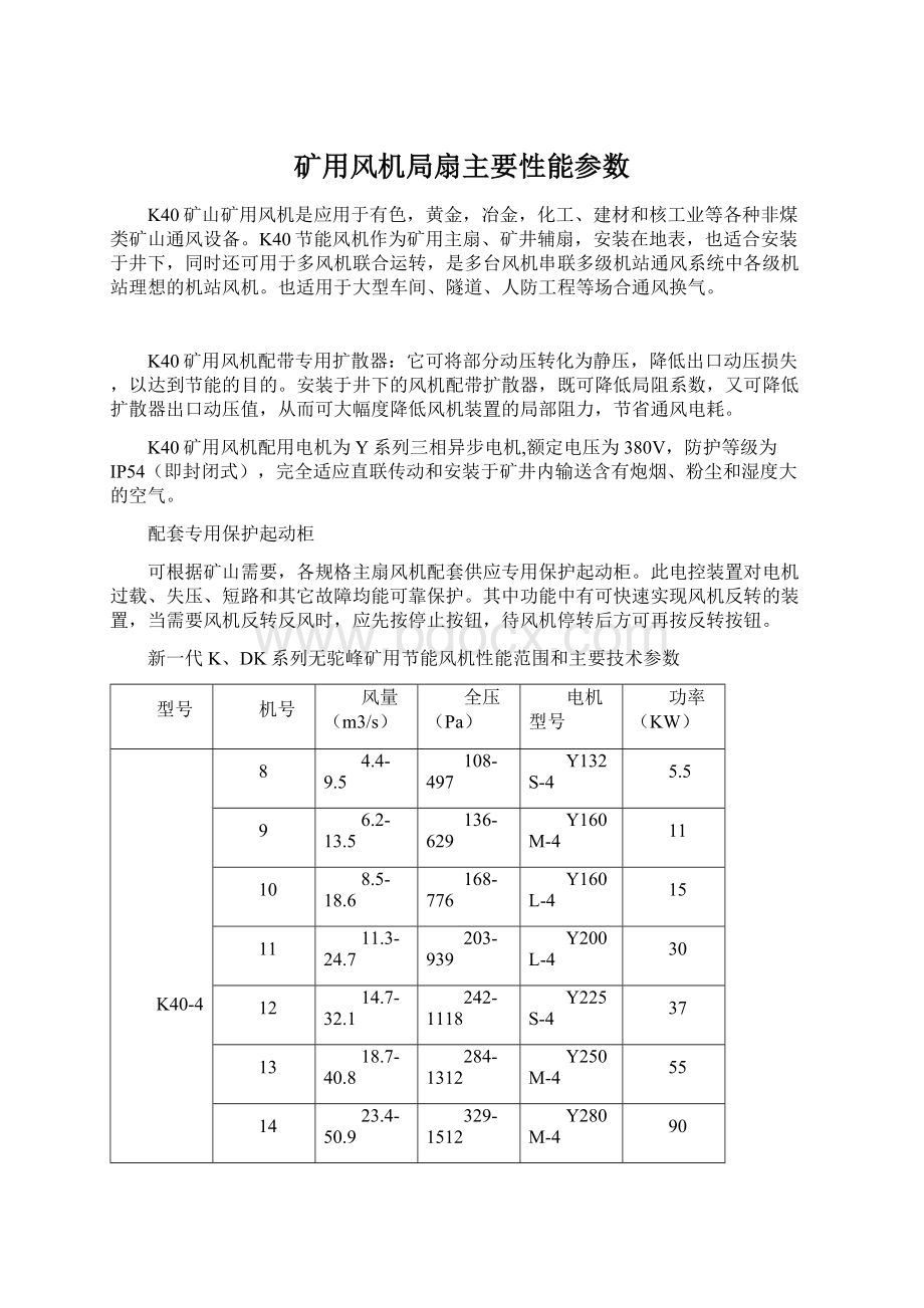 矿用风机局扇主要性能参数.docx