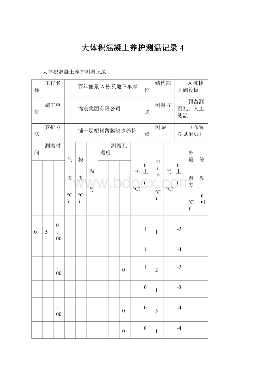 大体积混凝土养护测温记录4.docx_第1页