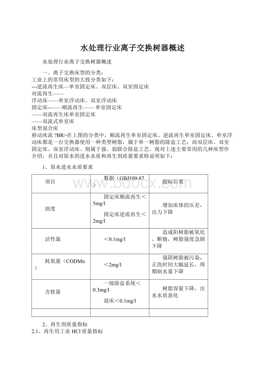 水处理行业离子交换树器概述Word格式.docx