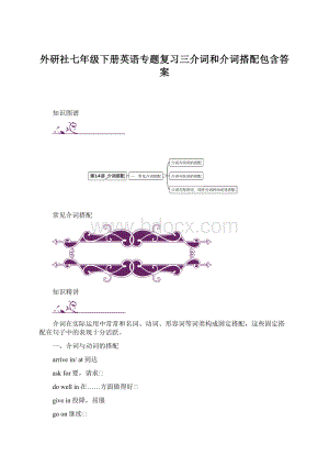 外研社七年级下册英语专题复习三介词和介词搭配包含答案Word格式.docx