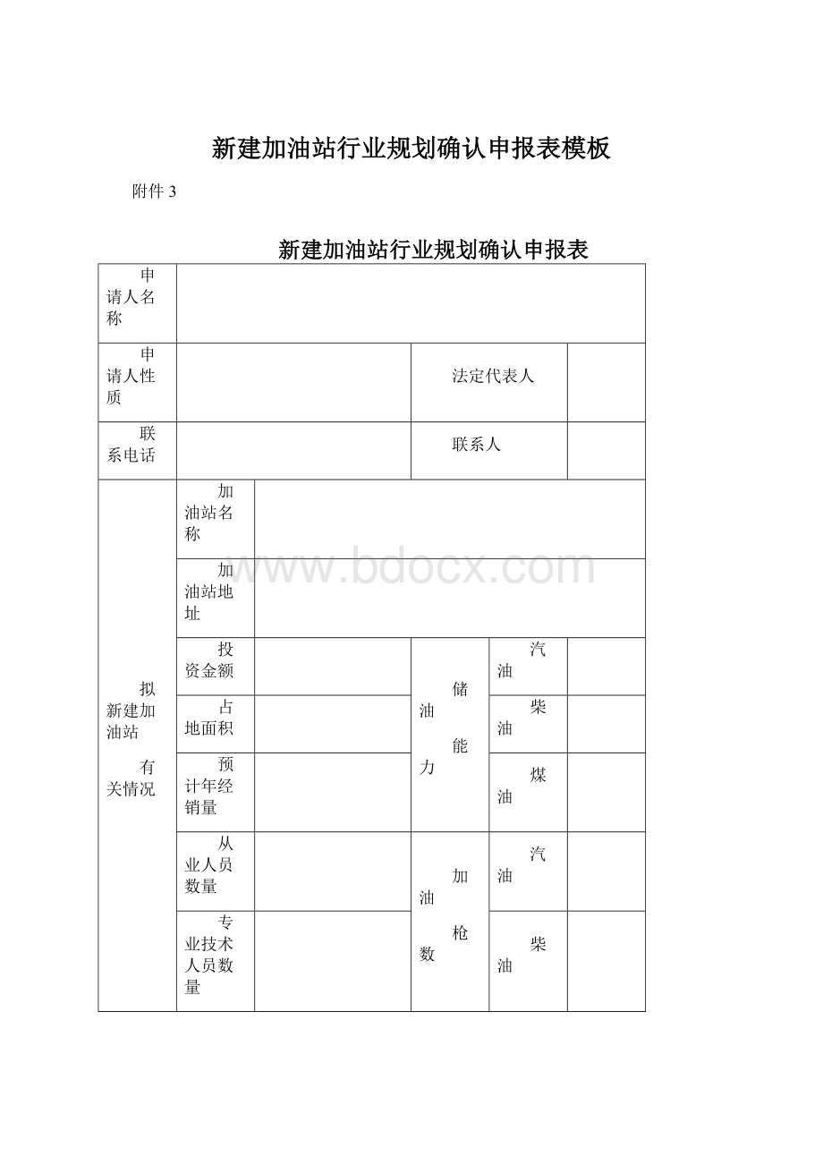 新建加油站行业规划确认申报表模板.docx_第1页