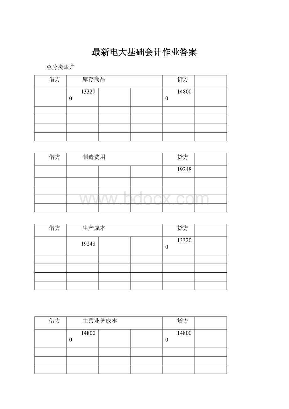 最新电大基础会计作业答案Word文件下载.docx