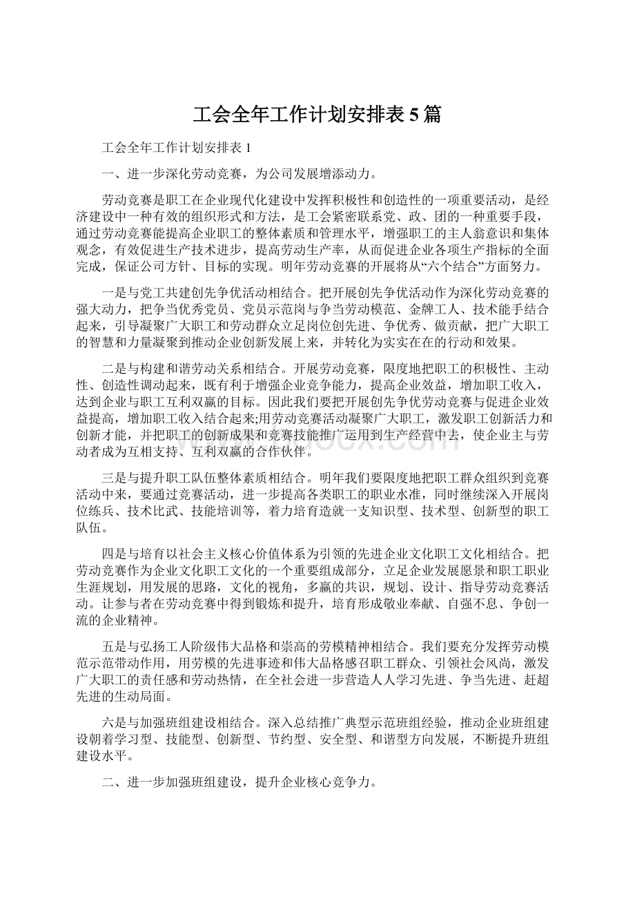 工会全年工作计划安排表5篇Word文档下载推荐.docx