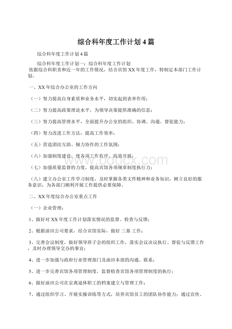 综合科年度工作计划4篇Word格式文档下载.docx