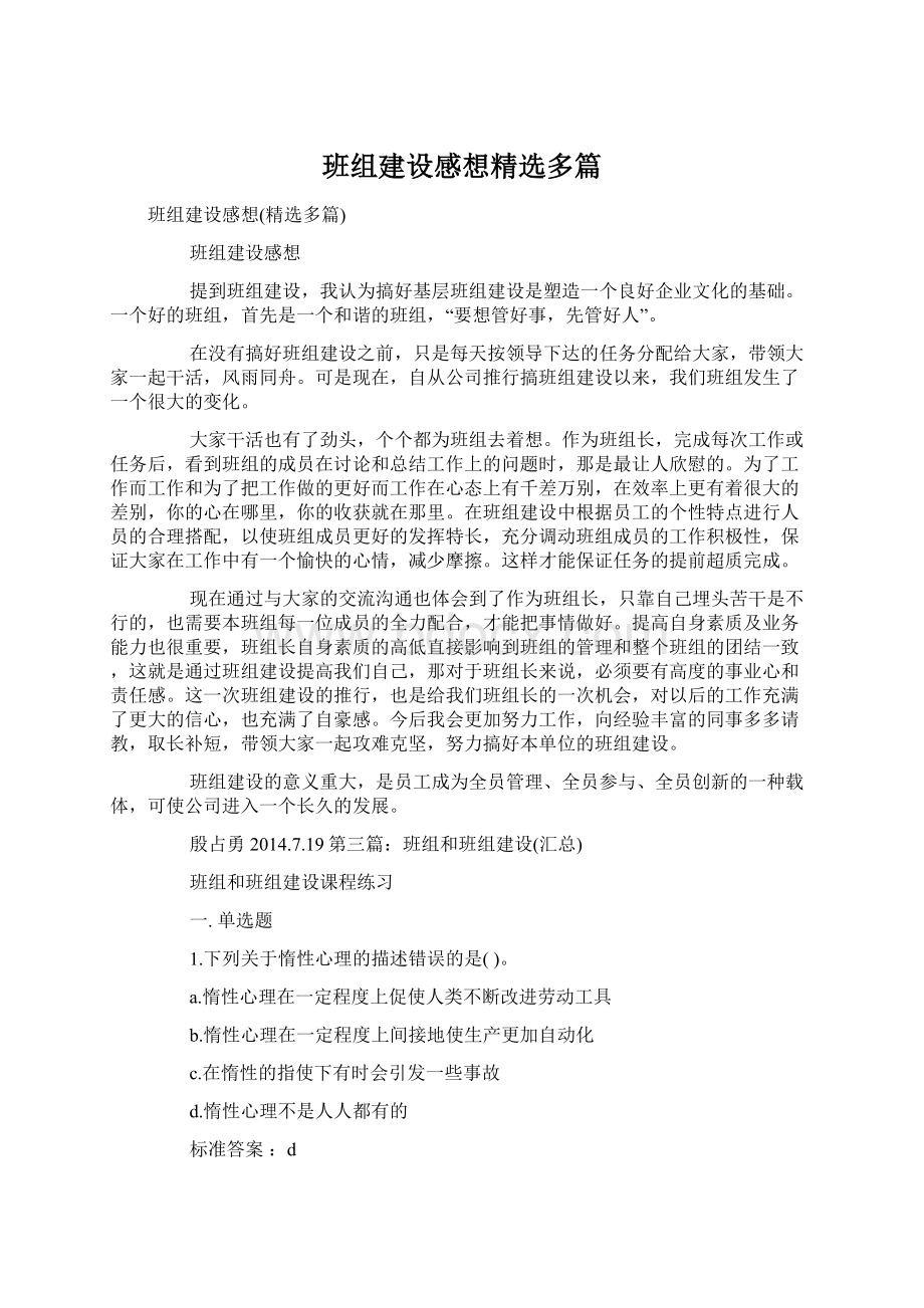 班组建设感想精选多篇Word文档格式.docx_第1页