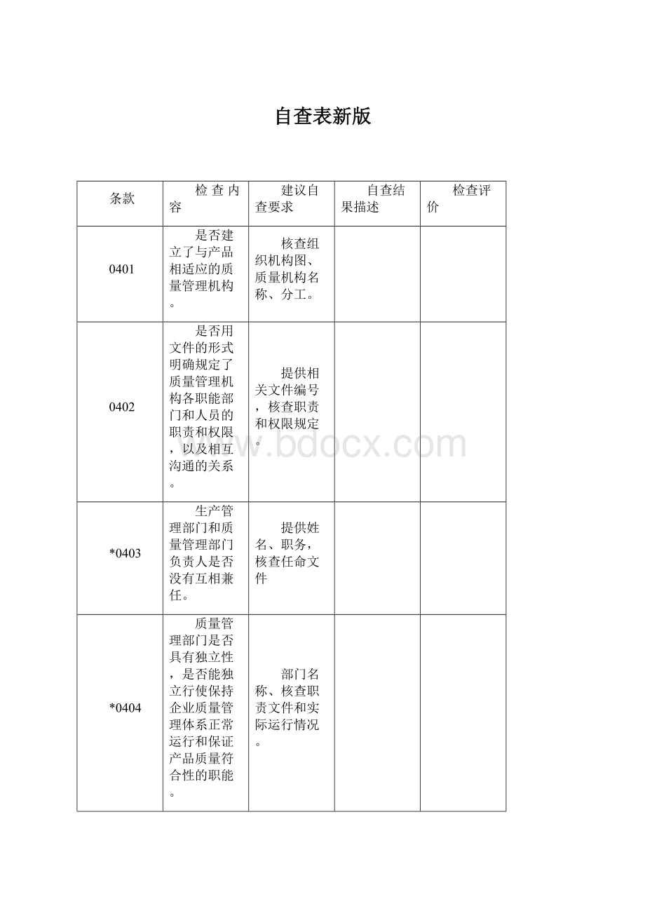 自查表新版文档格式.docx