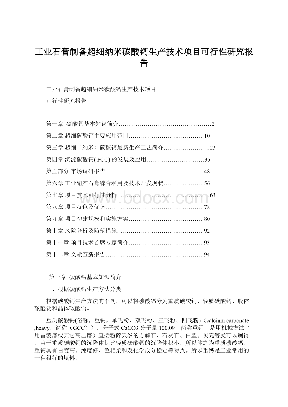 工业石膏制备超细纳米碳酸钙生产技术项目可行性研究报告.docx