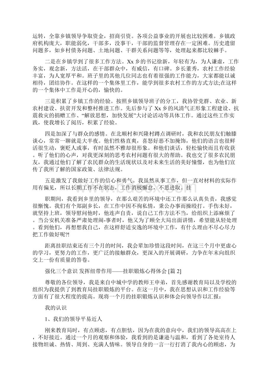 强化三个意识 发挥纽带作用挂职锻炼心得体会Word文档格式.docx_第2页