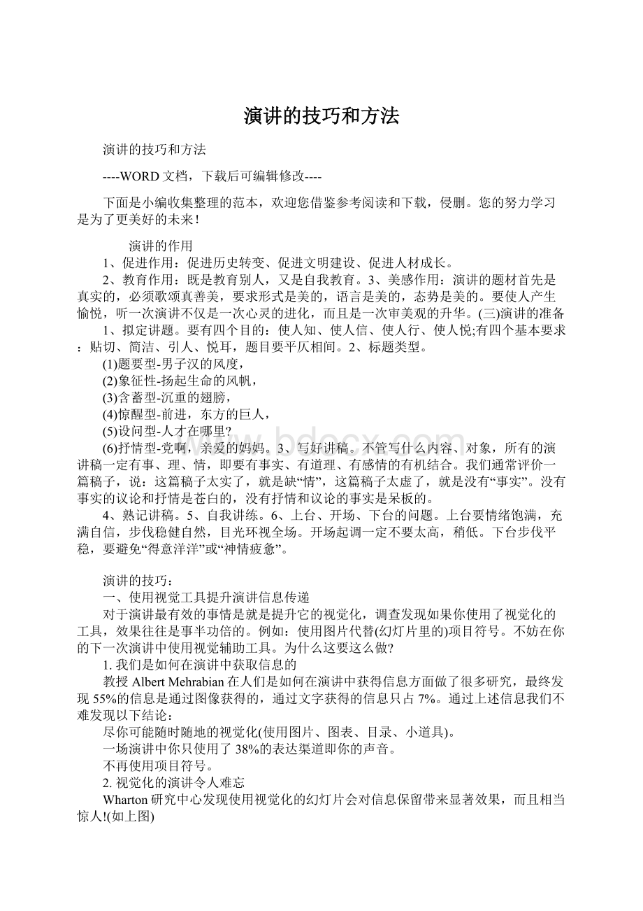 演讲的技巧和方法Word文档下载推荐.docx_第1页