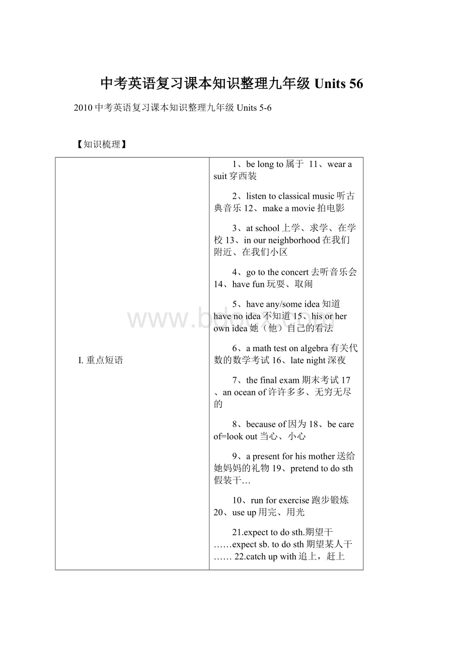 中考英语复习课本知识整理九年级Units 56Word文档下载推荐.docx_第1页