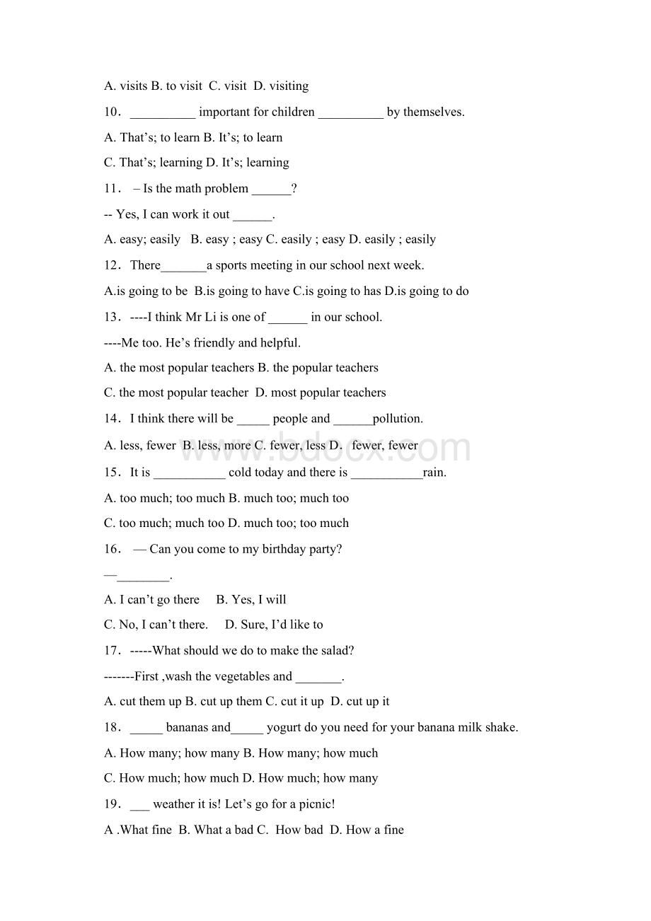 人教版英语八年级上册阶段测试初二英语试题Word格式文档下载.docx_第2页