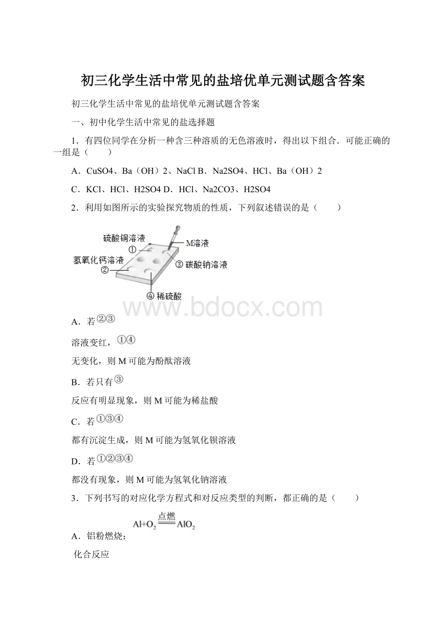 初三化学生活中常见的盐培优单元测试题含答案.docx_第1页