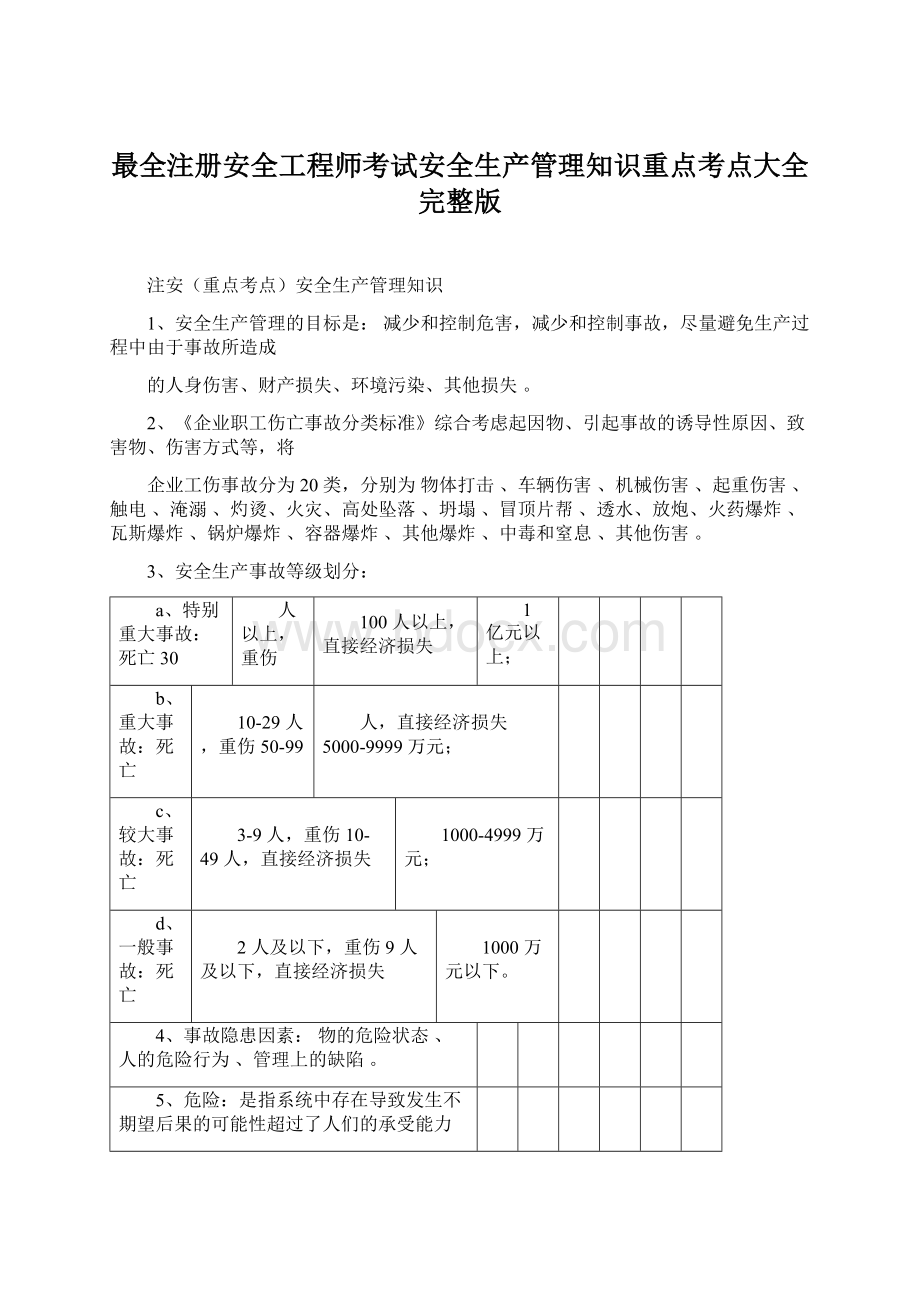 最全注册安全工程师考试安全生产管理知识重点考点大全完整版.docx_第1页