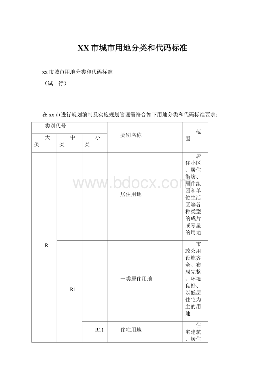 XX市城市用地分类和代码标准Word文件下载.docx_第1页