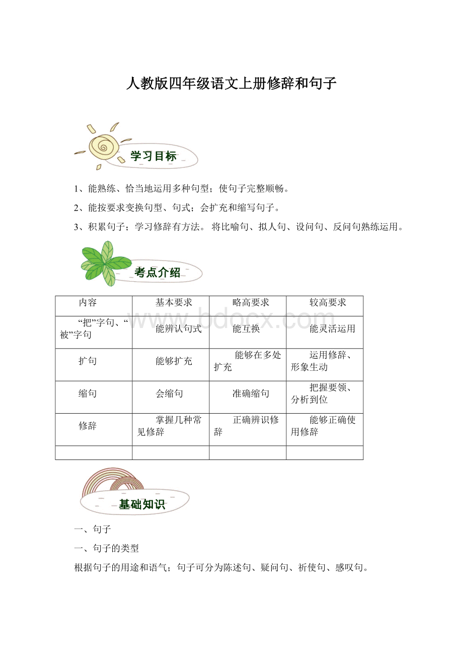 人教版四年级语文上册修辞和句子.docx