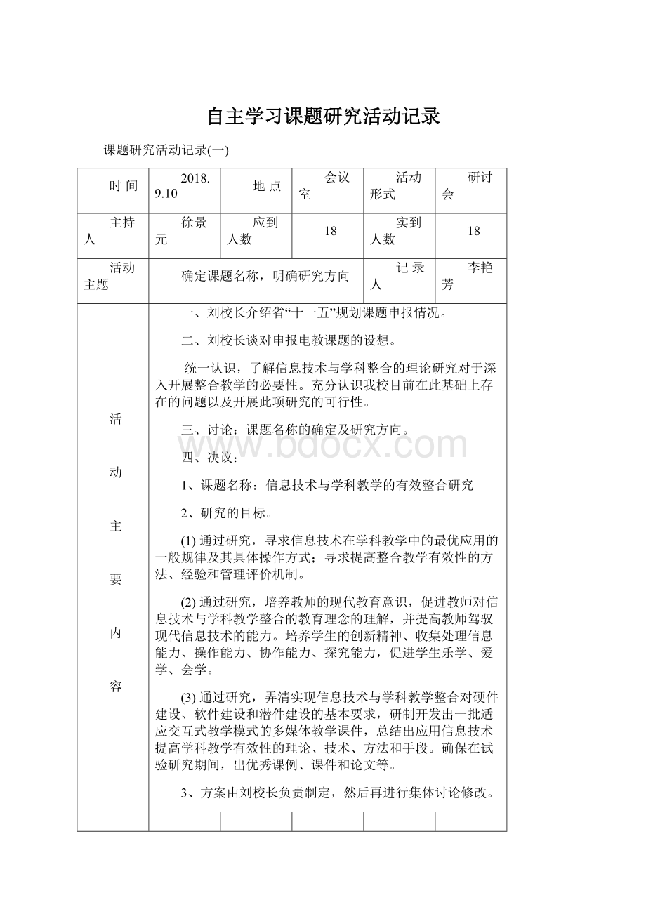 自主学习课题研究活动记录.docx