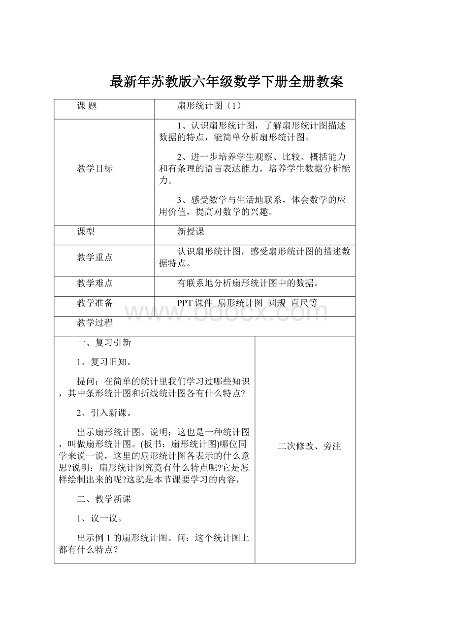 最新年苏教版六年级数学下册全册教案.docx_第1页