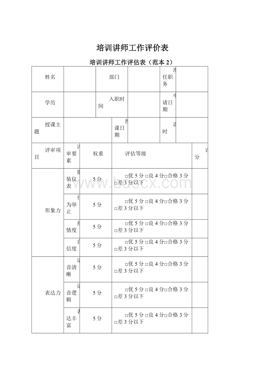 培训讲师工作评价表.docx_第1页