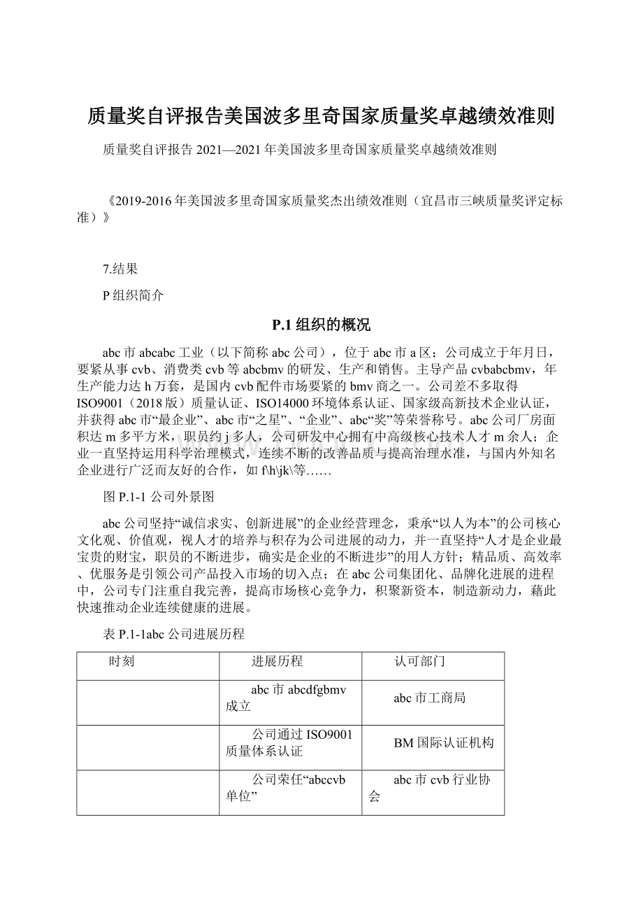 质量奖自评报告美国波多里奇国家质量奖卓越绩效准则Word文档下载推荐.docx