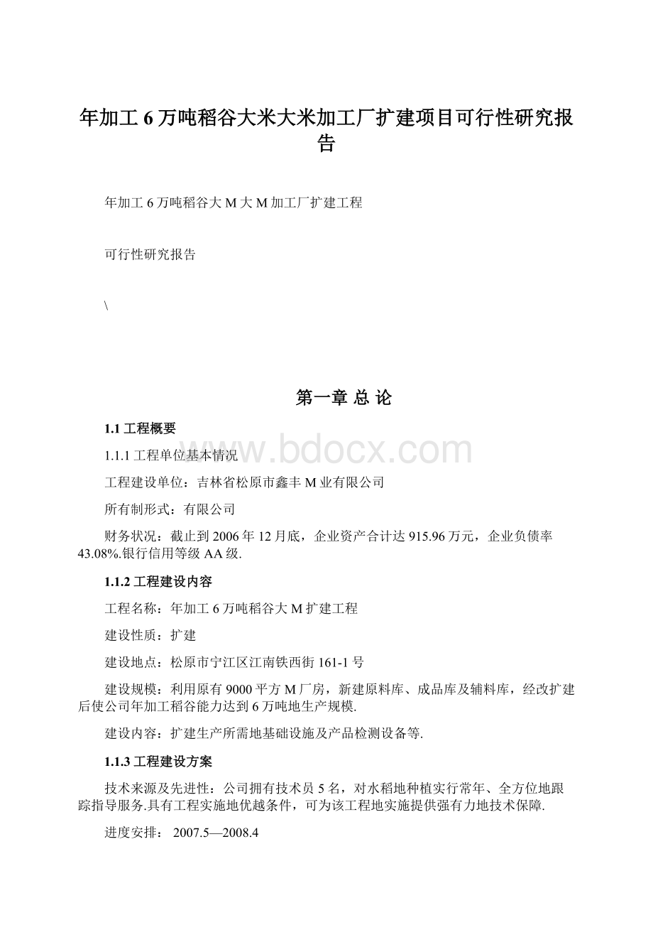 年加工6万吨稻谷大米大米加工厂扩建项目可行性研究报告.docx_第1页