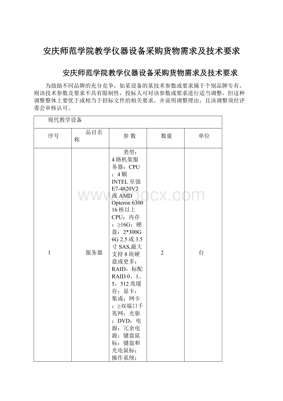 安庆师范学院教学仪器设备采购货物需求及技术要求.docx_第1页