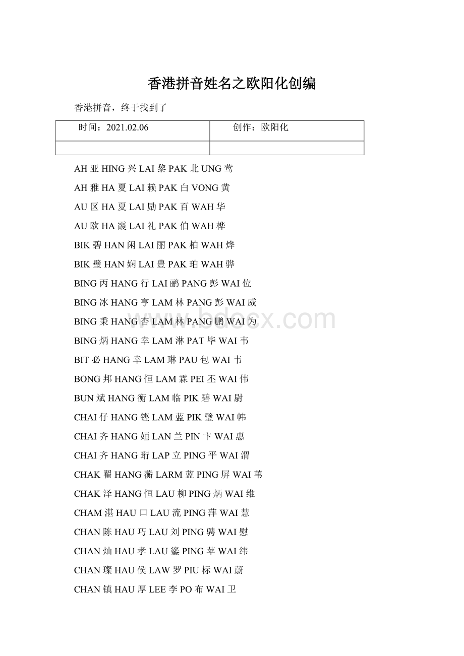 香港拼音姓名之欧阳化创编.docx_第1页