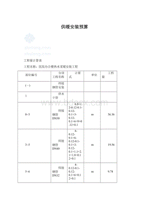 供暖安装预算Word文档下载推荐.docx