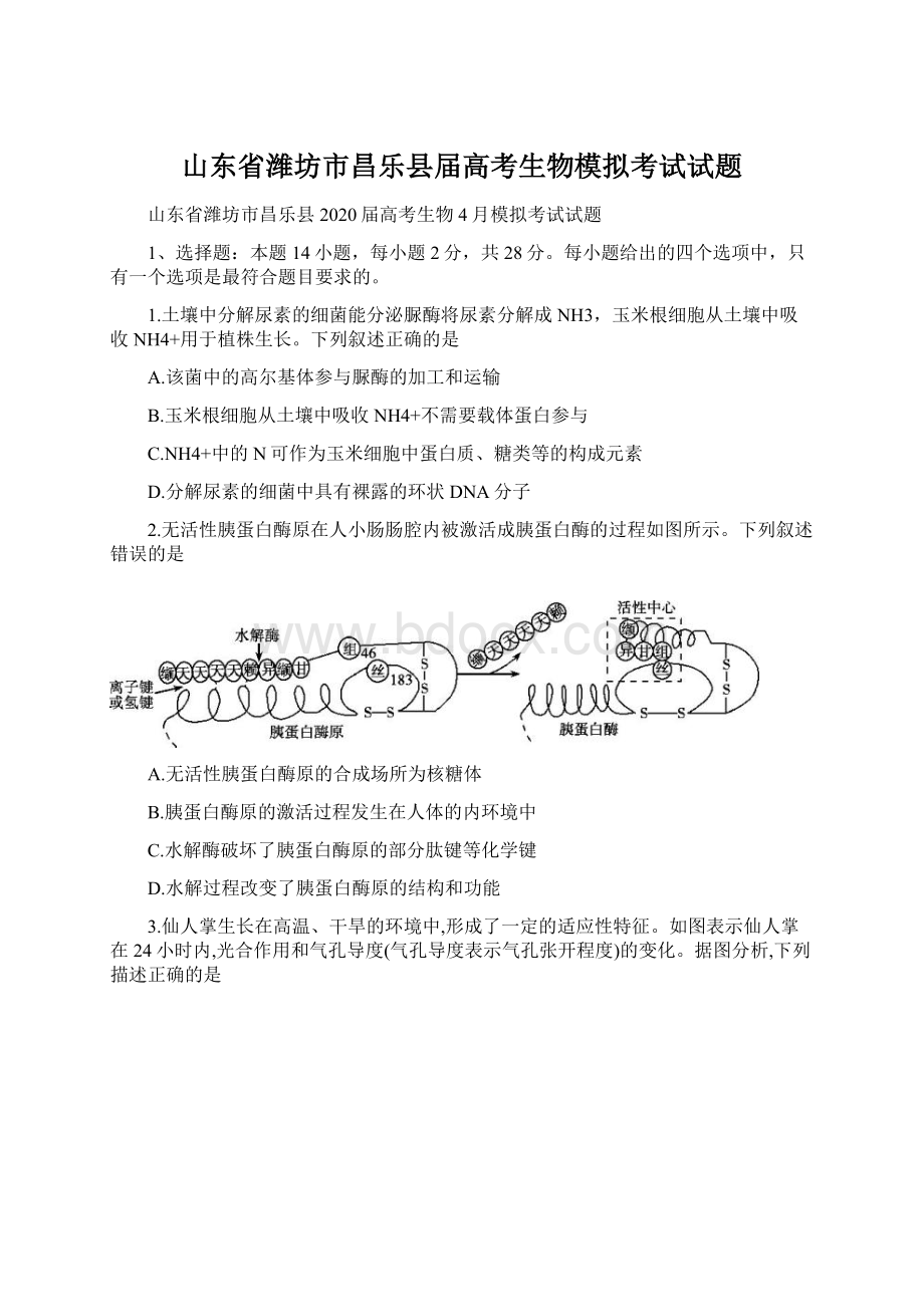 山东省潍坊市昌乐县届高考生物模拟考试试题Word下载.docx