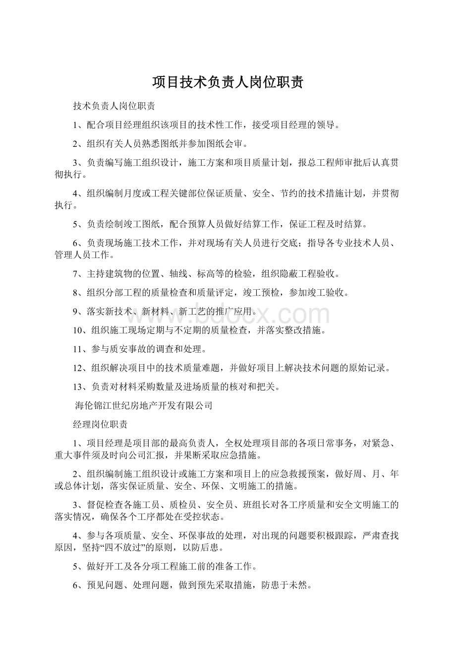 项目技术负责人岗位职责文档格式.docx_第1页