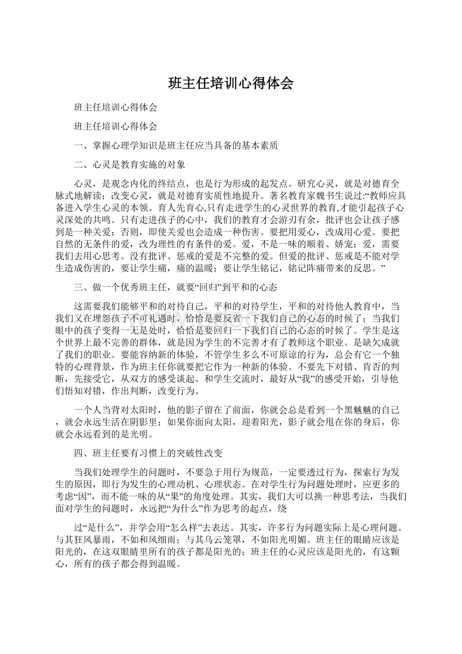 班主任培训心得体会文档格式.docx