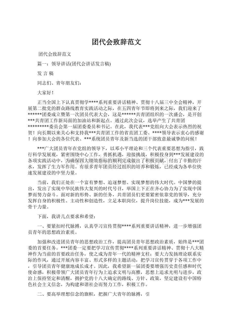 团代会致辞范文文档格式.docx