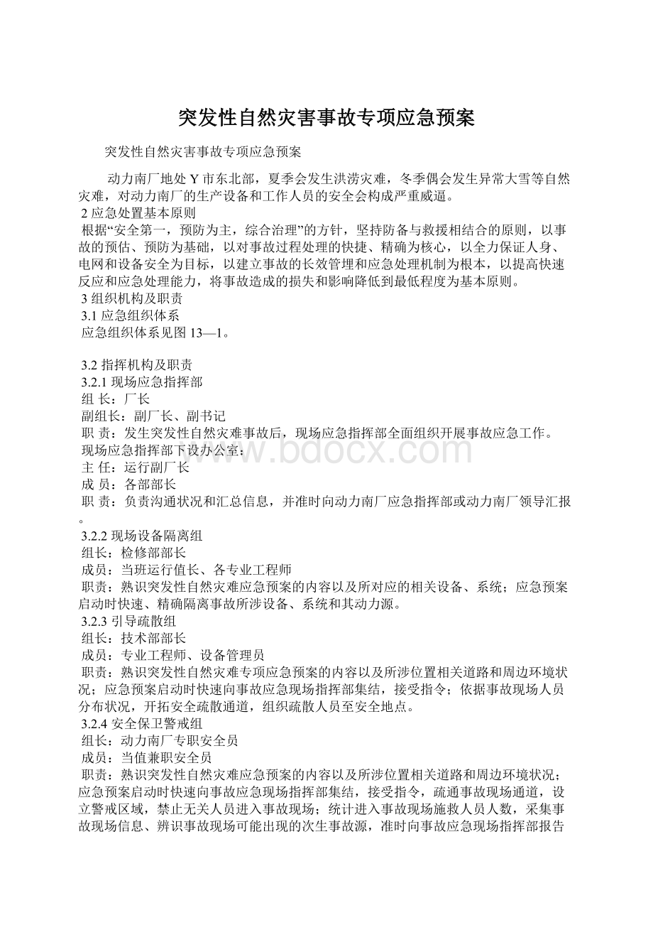 突发性自然灾害事故专项应急预案Word格式文档下载.docx